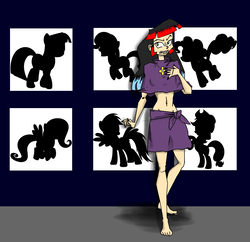 Size: 1521x1473 | Tagged: safe, artist:cyanjames2819, applejack, fluttershy, pinkie pie, rainbow dash, rarity, twilight sparkle, oc, human, fanfic:blood and ponies, g4, cross, fanfic, fanfic art, humanized, looking back, mane six, rearing, silhouette