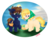 Size: 1024x769 | Tagged: safe, artist:vanillaswirl6, oc, oc only, oc:kindling pile, oc:scrambled sunshine, pony, :t, bandana, basket, cloud, colt, duo, egg, female, filly, glare, grass, male, mouth hold, nervous, open mouth, raised hoof, saddle basket, scrunchy face, simple background, sky, sun, transparent background, younger