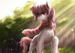 Size: 3508x2480 | Tagged: safe, artist:aidelank, oc, oc only, pony, unicorn, crepuscular rays, female, forest, high res, mare, particles