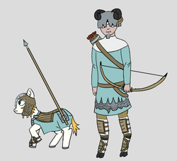 Size: 1596x1449 | Tagged: safe, artist:vhatug, oc, oc only, oc:theseus, satyr, armor, arrow, bow (weapon), bow and arrow, chainmail, inbred, offspring, parent:oc:ariana, product of incest, spear, weapon
