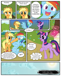 Size: 1250x1550 | Tagged: safe, artist:leffenkitty, applejack, rainbow dash, twilight sparkle, pony, comic:prospect of tranquility, g4, comic, magic, telekinesis