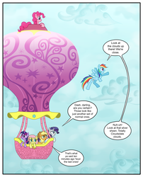 Size: 1250x1550 | Tagged: safe, artist:leffenkitty, applejack, fluttershy, pinkie pie, rainbow dash, rarity, twilight sparkle, pony, comic:prospect of tranquility, g4, comic, hot air balloon, mane six, twinkling balloon