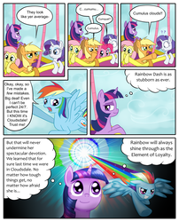 Size: 1250x1550 | Tagged: safe, artist:leffenkitty, applejack, fluttershy, pinkie pie, rainbow dash, rarity, twilight sparkle, pony, comic:prospect of tranquility, g4, comic, hot air balloon, mane six, sonic rainboom, twinkling balloon