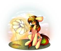 Size: 3000x2544 | Tagged: safe, artist:harlyoron, oc, oc only, oc:northern spring, pony, unicorn, abstract background, big ears, female, flower, glowing horn, high res, horn, lip bite, magic, magic glow, simple background, transparent background, ych result