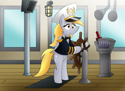 Size: 3480x2550 | Tagged: safe, artist:poseidonathenea, derpy hooves, g4, clothes, cruise ship, helm, high res, navigation, sailor, this will not end well, uniform, wheel
