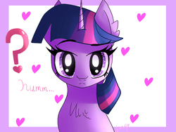 Size: 1024x768 | Tagged: safe, artist:sweethearts11, twilight sparkle, pony, g4, bust, female, heart, portrait, solo
