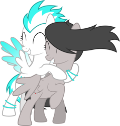 Size: 6290x6589 | Tagged: safe, artist:redpandapony, oc, oc only, oc:delta night, oc:sky paw, pegasus, pony, absurd resolution, eyes closed, female, mare, simple background, smiling, transparent background, vector, windswept mane