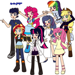 Size: 900x906 | Tagged: safe, artist:bluepicture070881, applejack, flash sentry, fluttershy, pinkie pie, rainbow dash, rarity, sunset shimmer, twilight sparkle, human, equestria girls, g4