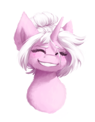 Size: 838x1081 | Tagged: safe, artist:crownedspade, oc, oc only, oc:sacer, pony, unicorn, blushing, bust, eyes closed, female, heart, mare, portrait, simple background, smiling, solo, transparent background