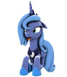 Size: 1872x2160 | Tagged: safe, artist:goatcanon, princess luna, comic:aj vs fox, g4, 3d, cute, dizzy, female, s1 luna, simple background, solo, tongue out, transparent background