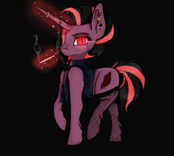 Size: 2000x1800 | Tagged: safe, artist:crazysurprise, oc, oc only, oc:red velvet, pony, unicorn, cigarette, clothes, female, fishnet stockings, magic, mare, smoking, solo, vest