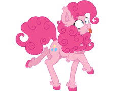 Size: 5081x3639 | Tagged: safe, artist:paskanaakka, derpibooru exclusive, pinkie pie, earth pony, pony, g4, chest fluff, colored hooves, ear fluff, female, leg fluff, mare, nose wrinkle, ponk, poofy pie, shrunken pupils, silly, silly pony, simple background, smiling, solo, standing on two hooves, tongue out, transparent background