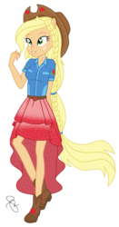 Size: 1072x2048 | Tagged: safe, artist:ilaria122, applejack, equestria girls, equestria girls specials, g4, my little pony equestria girls: better together, my little pony equestria girls: forgotten friendship, clothes, cowboy hat, cute, dress, female, hat, heart eyes, jackabetes, ponied up, signature, simple background, solo, stetson, super ponied up, transparent background, wingding eyes