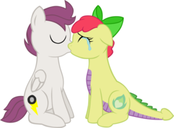 Size: 2773x2044 | Tagged: safe, artist:ludiculouspegasus, oc, oc only, oc:apple spice, oc:lightning, dracony, hybrid, colt, crying, cutie mark, duo, fire, heart, high res, implied death, interspecies offspring, kissing, male, next generation, oc x oc, offspring, offspring shipping, parent:apple bloom, parent:rumble, parent:scootaloo, parent:spike, parents:rumbloo, parents:spikebloom, shipping, simple background, transparent background