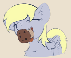 Size: 1140x928 | Tagged: safe, artist:marsminer, derpy hooves, pegasus, pony, g4, cute, derpabetes, eating, eyes closed, female, food, mare, mouth hold, muffin, silly, silly pony, solo, that pony sure does love muffins