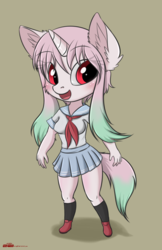 Size: 1240x1917 | Tagged: safe, artist:orang111, oc, oc only, oc:reverie, unicorn, anthro, clothes, school uniform, standing