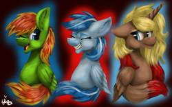 Size: 1280x800 | Tagged: safe, artist:lordofthefeathers, oc, oc only, oc:ashley, oc:shootingstar, oc:storm fly, alicorn, pegasus, pony, alicorn oc