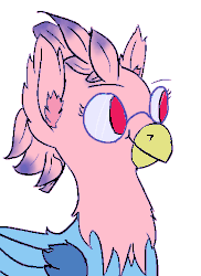 Size: 388x533 | Tagged: safe, artist:gallifreyanequine, oc, oc only, oc:vivian iolani, classical hippogriff, hippogriff, animated, beak, eyebrow wiggle, female, gif, glasses, red eyes, simple background, solo, white background