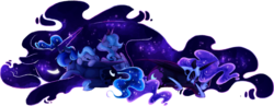 Size: 1675x652 | Tagged: safe, artist:longmuzzlepony, nightmare moon, princess luna, tantabus, alicorn, pony, g4, female, filly, mare, s1 luna, self ponidox, sleeping, woona, younger