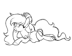 Size: 2590x2000 | Tagged: safe, artist:azure-art-wave, oc, oc only, oc:alice, earth pony, pony, eyes closed, female, high res, mare, monochrome, prone, solo, tongue out