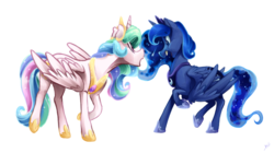 Size: 1180x663 | Tagged: safe, artist:longmuzzlepony, princess celestia, princess luna, alicorn, pony, g4, royal sisters, shooting star