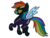 Size: 1600x1200 | Tagged: safe, alternate version, artist:moonatik, derpibooru exclusive, rainbow dash, g4, clothes, costume, female, flying, raised hoof, shadowbolt dash, shadowbolts, shadowbolts costume, simple background, smiling, solo, transparent background