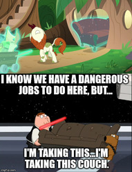 Size: 500x656 | Tagged: safe, autumn blaze, kirin, g4, sounds of silence, brian griffin, chewbacca, couch, family guy, han solo, imgflip, male, meme, peter griffin, star wars