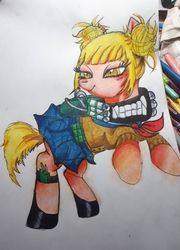 Size: 2803x3888 | Tagged: safe, artist:lolitanime7586, pony, crossover, high res, himiko toga, my hero academia, ponified, quirked pony, smiling, solo, traditional art