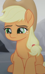 Size: 345x564 | Tagged: safe, screencap, applejack, earth pony, pony, g4, my little pony: the movie, cropped, female, sad, solo, unhapplejack