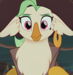 Size: 690x710 | Tagged: safe, screencap, captain celaeno, bird, ornithian, anthro, g4, my little pony: the movie, beauty mark, cropped, ear piercing, earring, female, jewelry, looking at you, piercing, solo