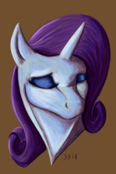 Size: 600x900 | Tagged: safe, artist:saoirsepdg, rarity, pony, unicorn, g4, brown background, bust, eyes closed, female, lineless, mare, portrait, sad, simple background, solo