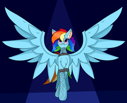 Size: 1600x1295 | Tagged: safe, artist:cuddlelamb, rainbow dash, g4, blushing, chest fluff, ear fluff, fishnet stockings, looking at you, spread wings, tongue out, wings
