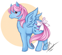 Size: 600x530 | Tagged: safe, artist:rapidashtrainer, wind whistler, pegasus, pony, g1, bow, female, horseshoes, mare, simple background, solo, tail bow, white background