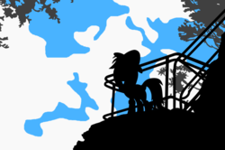 Size: 1024x681 | Tagged: safe, artist:didgereethebrony, daring do, pony, g4, cloud, female, hat, katoomba, lookout, mlp in australia, railing, silhouette, solo, tree