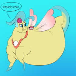 Size: 1000x1000 | Tagged: safe, artist:calorie, princess skystar, shelly, seapony (g4), g4, my little pony: the movie, belly, big lips, bingo wings, chubby cheeks, dialogue, double chin, fat, fat tail, female, impossibly large belly, morbidly obese, obese, princess skypig, solo