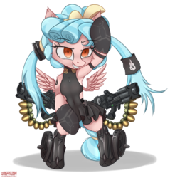 Size: 1718x1800 | Tagged: safe, artist:orang111, cozy glow, pegasus, pony, semi-anthro, g4, season 8, ammunition, anime, arm hooves, armpits, bipedal, clothes, crossover, destroyer, elisa (girl's frontline), female, girl's frontline, grenade launcher, mare, older, older cozy glow, prosthetics, sangvis ferri, simple background, solo, transparent background, weapon