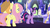 Size: 1280x720 | Tagged: safe, screencap, applejack, fluttershy, twilight sparkle, alicorn, earth pony, pegasus, pony, g4, my little pony: friendship is magic, sounds of silence, butt, cutie map, friendship throne, plot, twilight sparkle (alicorn)