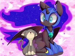 Size: 2240x1680 | Tagged: safe, artist:zokkili, nightmare moon, alicorn, cat, pony, g4, colored eyelashes, colored pupils, female, helmet, mare, nicemare moon