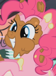 Size: 258x352 | Tagged: safe, screencap, pinkie pie, earth pony, pony, g4, sweet and elite, aweeg*, chocolate, chubby cheeks, cropped, cute, diapinkes, female, food, grin, mare, smiling