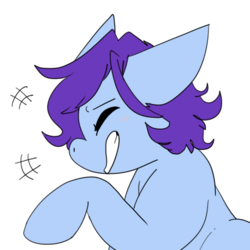 Size: 512x512 | Tagged: safe, artist:beffumsartworks, oc, oc only, oc:deli, pony, blue coat, colored, emoticon, male, ponysona, purple mane, simple background, snickering, solo, stallion, transparent background