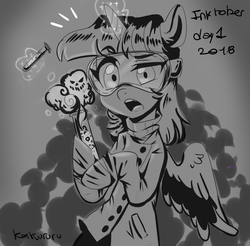 Size: 1111x1094 | Tagged: safe, artist:kaikururu, twilight sparkle, alicorn, pony, g4, clothes, female, goggles, inktober, inktober 2018, lab coat, monochrome, solo, twilight sparkle (alicorn)