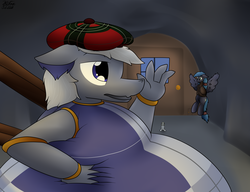 Size: 2863x2194 | Tagged: safe, artist:the-furry-railfan, oc, oc only, oc:hylund, oc:night strike, oc:parchment bleach, oc:pretty paper, dragon, original species, bagpipe dragon, cave, confused, door, flying, glasses, hat, high res, male to female, rule 63, scared, squishy, story included, tam o' shanter, tartan, this will end in balloons