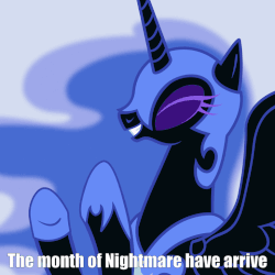 Size: 770x770 | Tagged: safe, edit, nightmare moon, pony, g4, animated, clapping, clapping ponies, cute, eyes closed, female, gif, grammar error, halloween, holiday, nightmare night, october, smiling, solo