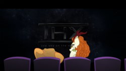 Size: 1920x1080 | Tagged: safe, edit, edited screencap, screencap, applejack, autumn blaze, kirin, g4, season 8, sounds of silence, applejack and autumn blaze at the movies, audience is listening, thx