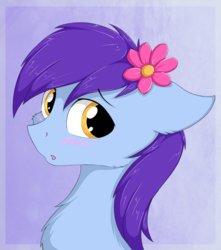 Size: 1040x1174 | Tagged: safe, artist:wolfypon, oc, oc only, oc:deli, pony, blushing, flower, flower in hair, male, simple background, solo, stallion