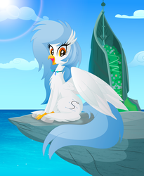 Size: 5000x6100 | Tagged: safe, artist:rainbownspeedash, oc, oc:vector cloud, classical hippogriff, hippogriff, absurd resolution, cloud, collar, looking at you, ocean, species swap, wings
