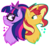 Size: 2423x2219 | Tagged: safe, artist:shayla567, sci-twi, sunset shimmer, twilight sparkle, pony, unicorn, equestria girls, g4, blushing, equestria girls ponified, female, high res, lesbian, looking at each other, ponified, ship:sci-twishimmer, ship:sunsetsparkle, shipping, simple background, transparent background, unicorn sci-twi