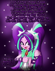 Size: 2550x3300 | Tagged: safe, artist:kova360, aria blaze, equestria girls, g4, abstract background, date, female, high res, kesha, lyrics, solo, song reference, text, tiktok