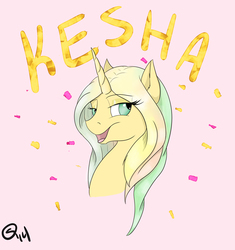 Size: 3369x3585 | Tagged: safe, artist:sydfreak2, pony, unicorn, bust, female, high res, kesha, pink background, ponified, ponified celebrity, simple background, solo