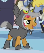 Size: 155x186 | Tagged: safe, screencap, babs seed, earth pony, pony, g4, one bad apple, season 3, adorababs, animal costume, big babs wolf, clothes, costume, cropped, cute, female, filly, solo, wolf costume